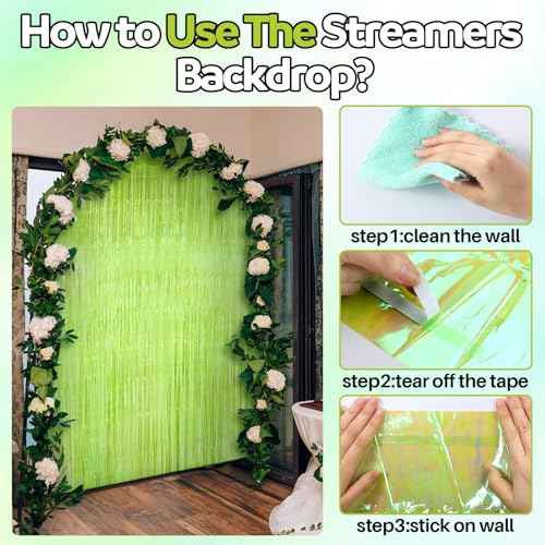 1 Pcs Lime Green Party Decorations 3.28 x 8.2 ft Neon Green Streamers Foil Fringe Metallic Tinsel Backdrop Curtains for Birthday Bachelorette Christmas Disco 80s Neon Party Decorations