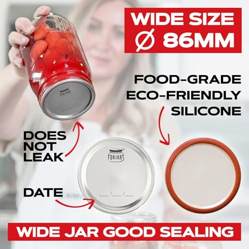 Wide Mouth Canning Lids 100-Pack - Airtight Food Storage Metal Lids with Silicone Seals - Fits Ball Mason Jars