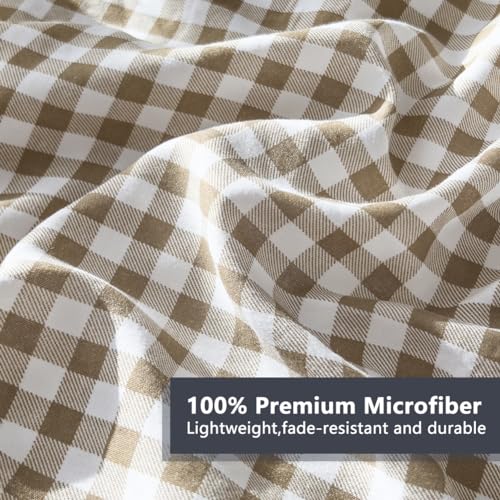 Tan Gingham Queen Comforter Set - 3 Pieces, Bedspread & Pillow Shams