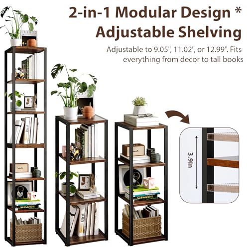 DreamDashio 6-Tier Corner Shelf Tall Narrow Bookcase for Small Spaces