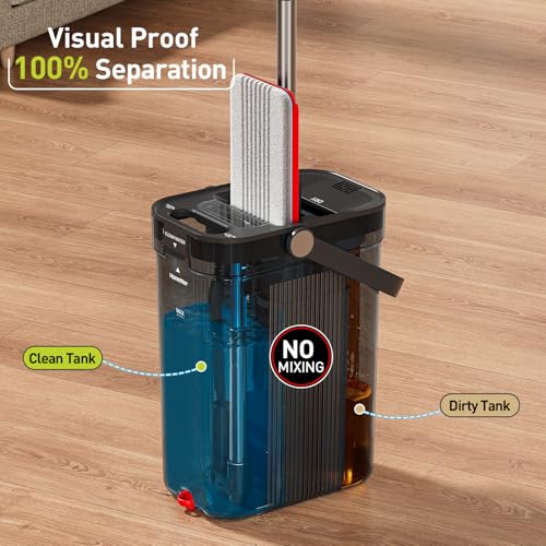 HoMettler 3-Tank Transparent Mop and Bucket Set with 65-Inch Extensible Handle - Black