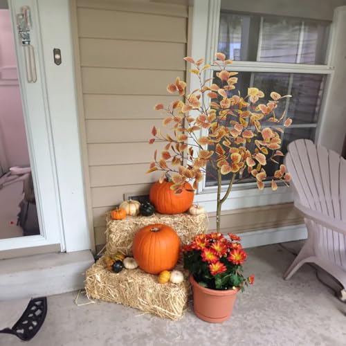 5FT Fall Trees - 2pcs Autumn Eucalyptus Artificial Trees for Porch Decor - Orange Variation