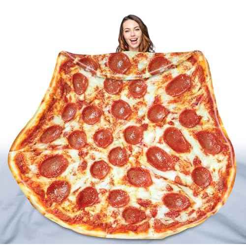 QiyI Pizza Blanket for Adults Kids, 2.0 Double Sided Giant Food Throw Blanket, Funny Pizza Gifts, Thanksgiving Christmas Novelty Round Taco Blankets, Warm Soft Tortilla Blanket 60" in Diameter, Red