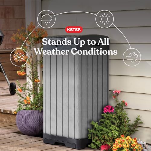 Keter Darwin Outdoor Trash Can 38 Gallon Weather-Resistant Resin Bin with Lid - Wood-Look Design