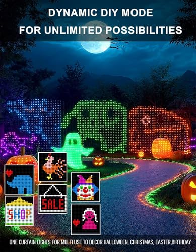Smart DIY Color Changing Curtain Lights 400LED 6.6ft x 6.6ft Halloween Xmas Indoor Outdoor