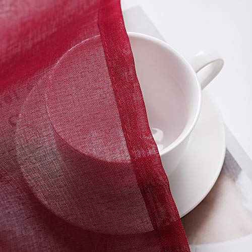 MIULEE Solid Burgundy Kitchen Sheer Valance for Christmas Linen Look Window Curtain, Living Room Windows Voile Valance Rod Pocket 1 Panels (60" W x 18" L), Burgundy Red