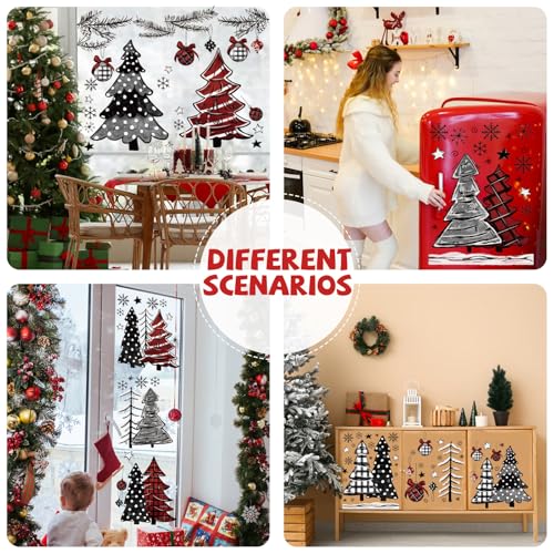 XZENTIRA 165 PCS Christmas Window Clings and Decorations - Black Red Tree Snowflakes Stickers for Home Party Supplies Glass Display - 8 Sheets