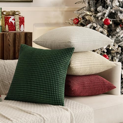MIULEE 18x18 Inch Throw Pillow Covers Set of 4 Christmas Red & Green