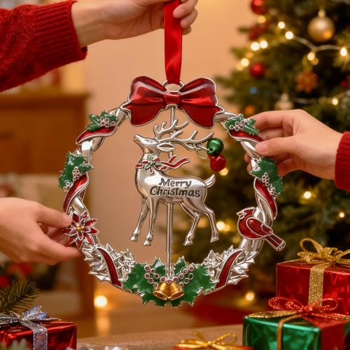 Reindeer Christmas Ornament 2026 - Rotatable Metal Holiday Decor & Keepsake