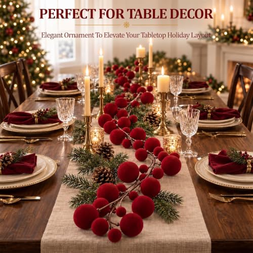 6 Ft Burgundy Velvet Christmas Garland with Ornaments - Holiday Decor