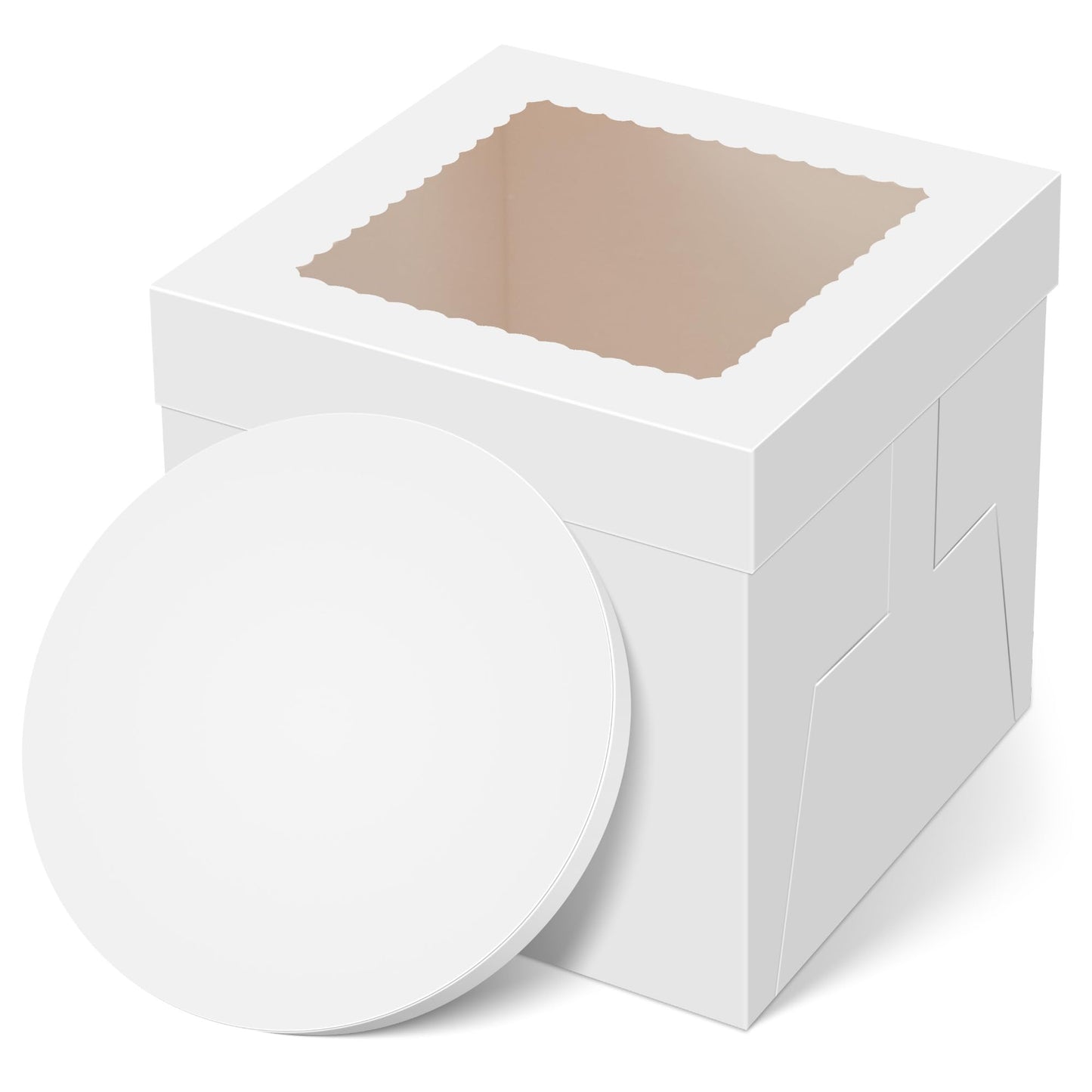 Kootek Cake Box with Board Drum, 10x10x10 Inches Tall Bakery Box with Window, Disposable Cake Container with Lid for Cake, Treat Cookie Dessert, Pastry, Birthday Party, Weddings