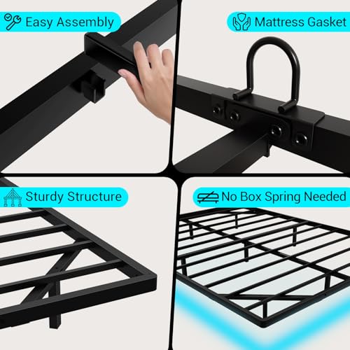 Queen Size Floating Metal Platform Bed Frame with LED Lights & Charging Station - Lurxhome