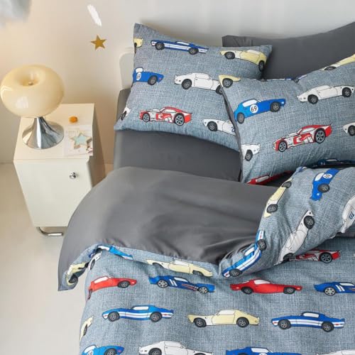 Wake In Cloud Twin Race Car Bedding Set for Boys - Colorful Supercar Comforter & Sheets, 5 Pieces