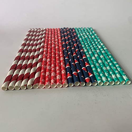 Biodegradable Rainbow Color Christmas Paper Straws - 100 Pack, 7.75 Inches for Party & Events