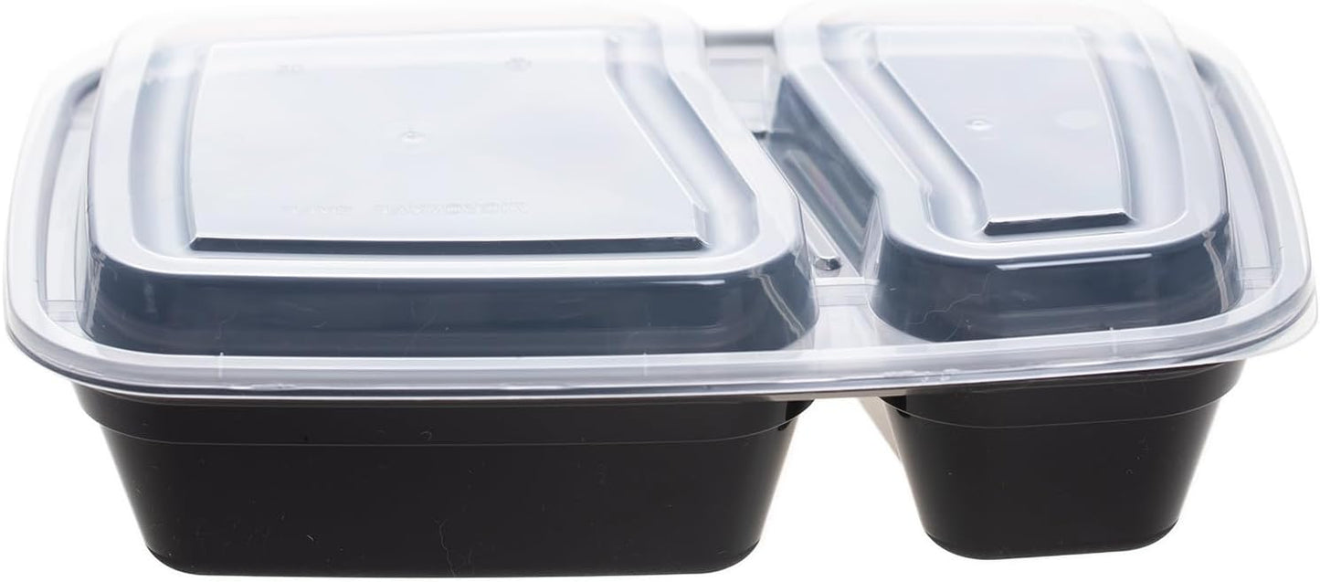 Skiennix Professional Meal Prep Containers - 32oz, 2-Compartment, 50-Pack | Microwave & Freezer Safe