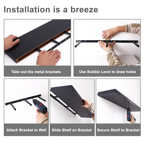 Fixwal Floating Wall Shelves Set of 2 - Black Woodgrain, 35.4 Inches