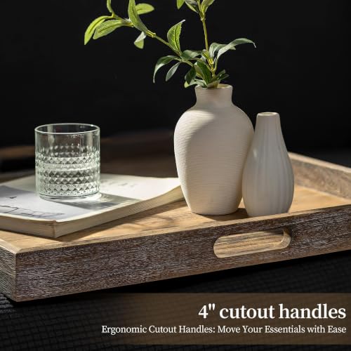 Large Wooden Ottoman Tray with Handles - Rustic 22-inch Serving and Decor Tray