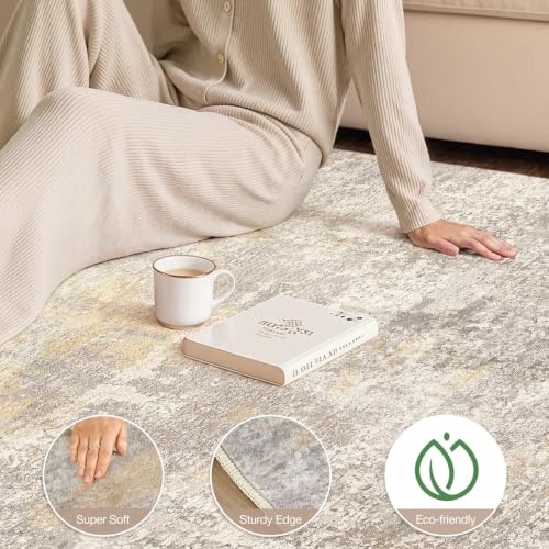 cotiled 8x10 Area Rugs Living Room: Washable Abstract Rug Gold Grey