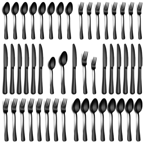 PHILIPALA 20 Piece Black Silverware Set, Stainless Steel Flatware Set for 4 Food Grade Cutlery Utensil Set Include Knife Fork Spoon Mirror Polished Dishwasher Safe