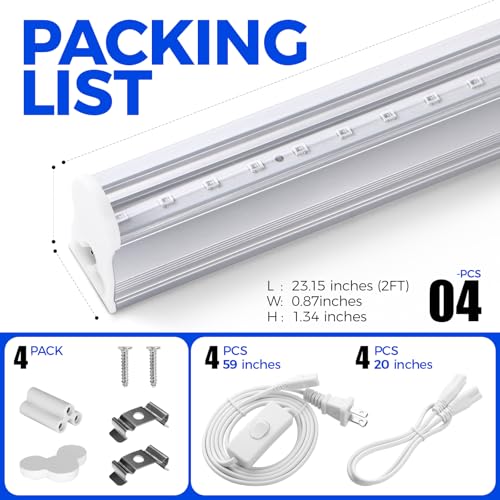 Barrina UV LED Blacklight Bar 9W 2ft T5 Bulb for Glow Party Halloween 4 Pack