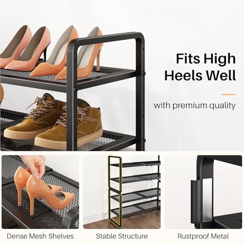 Black Expandable 4-Tier Metal Shoe Rack for Closet, Entryway & Garage - SNTD