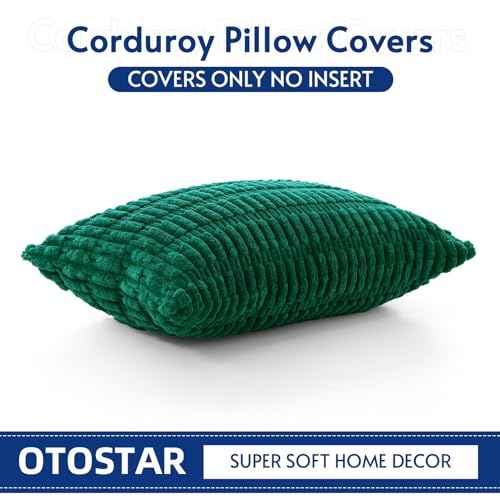 OTOSTAR Corduroy Decorative Throw Pillow Covers 16x24 Inch Super Soft Boho Striped Rectangle Pillow Covers Case Modern Cushion Covers for Sofa Couch Bedroom Car Decor Christmas Green