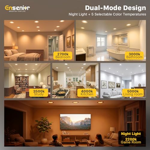 Ensenior 6 Inch LED Recessed Lighting Kit with Night Light - 12 Pack
