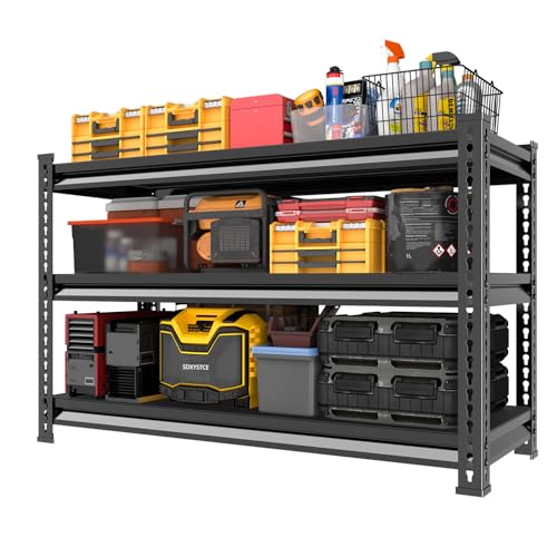 48-Inch Heavy Duty Garage Shelving Unit - 1500LBS Capacity, 3-Tier Metal Storage Rack, Adjustable Black Industrial Shelves (SDXYSTCE)