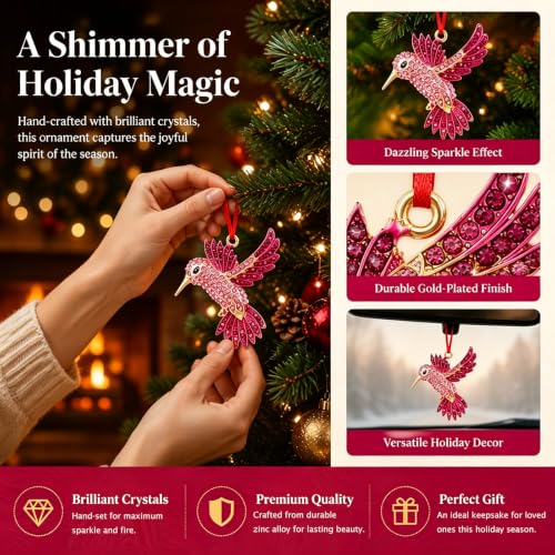 Pink Rhinestone Hummingbird Ornament - WYARMGIF Metal Christmas Décor, 2x2 in
