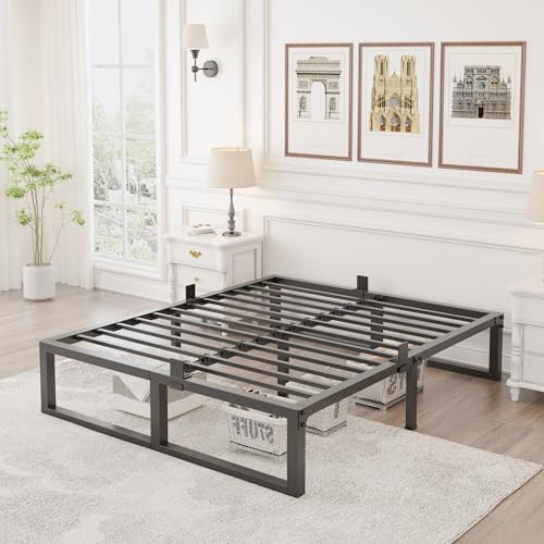 Queen Bed Frame 14 Inch Heavy Duty Metal Platform Steel Slats Noise-Free Support