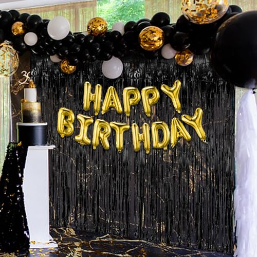 3 Pack Black Fringe Backdrop Streamers Halloween Party Decorations Black Tinsel Foil Curtains Photo Booth Backdrop Birthday Wednesday Twilight Graduation Wizard Party Decorations Supplies