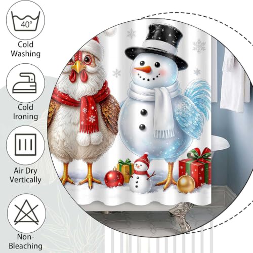 Christmas Shower Curtain 72x72 Inches, Cute Chicken Snowman Winter Holiday Decor, Red