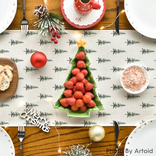 Artoid Mode 13x108 Inch Xmas Tree Table Runner Beige-Green