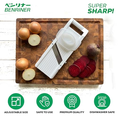 Benriner Super Slicer Mandoline with 4 Japanese Stainless Steel Blades - White, 14.5x5.25 inches