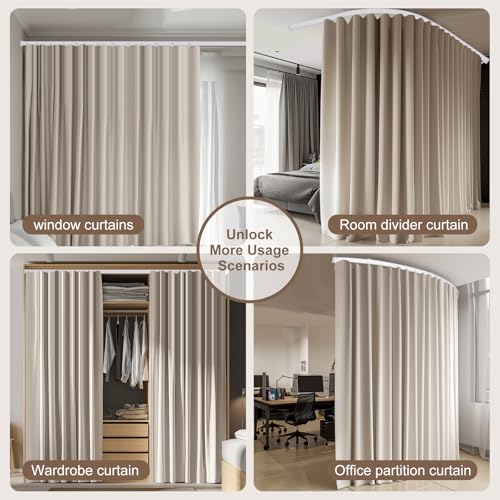 Beige Room Divider Curtain & Flexible Ceiling Track Set - 100W x 84H in, Blackout, 1 Panel, Pack of 1