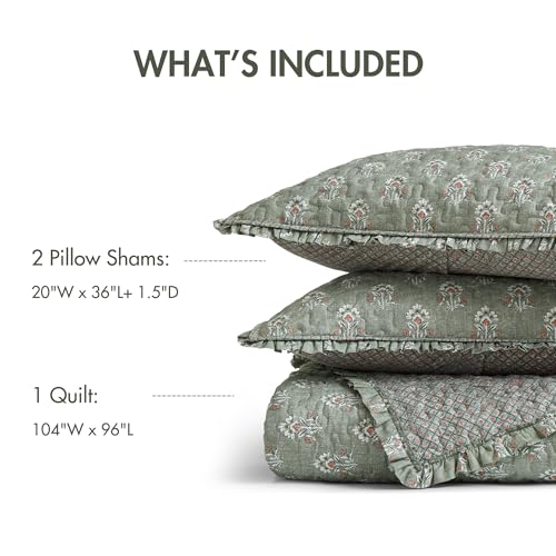 Madison Park Vintage Floral Reversible Bed Quilt Set King Cal Green Sage