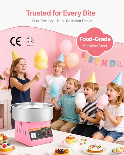 VEVOR Commercial Cotton Candy Machine 1000W Pink Slant Surface Without Cover