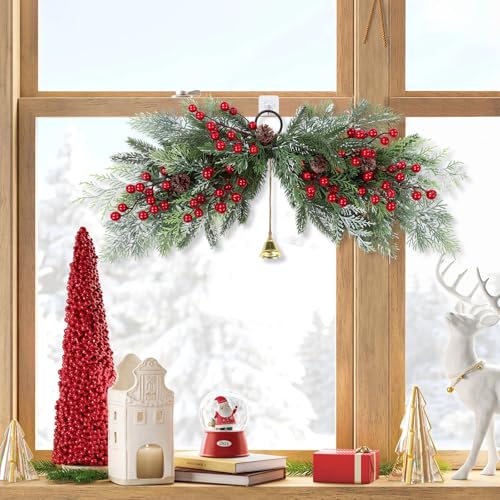 SHACOS 2 pcs 26 inch Artificial Christmas Swags Cedar Swag with Red
