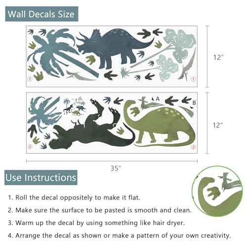 Yovkky Dinosaur Tropical Plant Wall Decals Stickers, Dino Palm Tree Footprints Toddler Baby Nursery Decor, Feet Tracks Paw Prints Home Decorations Kids Bedroom Playroom Art