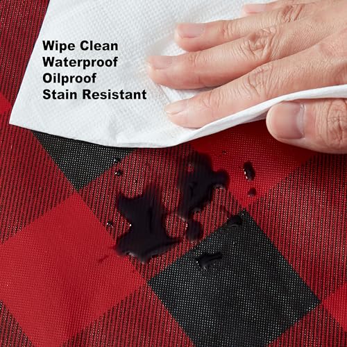 84x60 Inch Oval Christmas Buffalo Plaid Vinyl Tablecloth with Flannel Backing