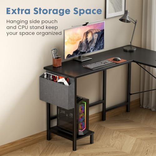 Black 50-Inch Reversible L-Shaped Corner Computer Desk with PC Stand