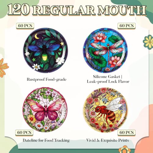 120 Pack Regular Mouth Canning Lids, Stained Glass Style