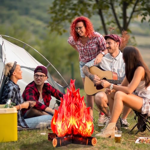 Boao 2 Set Fake Fire Fake Flame Camping Decoration 3D Cardboard Campfire Centerpiece Artificial Flames Campfire Party Decoration for Camp Bachelorette Christmas Party(12 x 10 Inch,Red Orange)