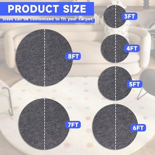 8 Ft Round Non-Slip Rug Pad Waterproof Felt Rug Protector for All Floors