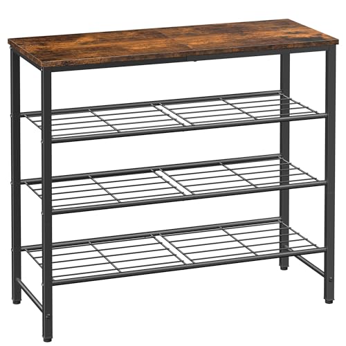 Kitsure Brown Shoe Rack for Closet, 29.5-Inch Wide, 4 Tiers, Rustic Storage
