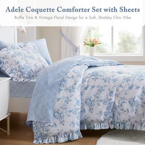 Madison Park Essentials Blue Floral Comforter Set Twin XL 5-Piece Bedding
