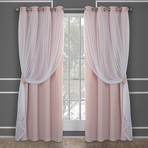 Indoor Double Layer Sheer Blackout Curtains 52x84 Rose Blush 2-Pack