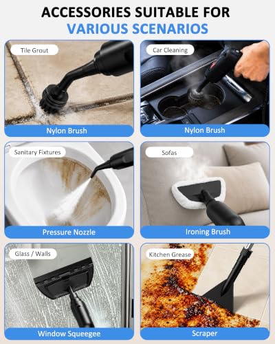 Portable Handheld Steam Cleaner - Black & Gray, Fast Heating 15s, 3Bar Pressure