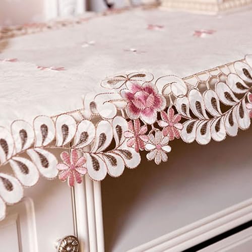 LeLehome 15" X 77" Classic Table Runner, Flowers Embroidery Lace Long Dresser Scarf Floral Cutwork Fabric Table Top Party Wedding Festival Home Decoration - Dark Red Rose
