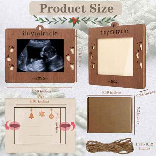 2025 Sonogram Picture Frame Tiny Miracle Ultrasound Christmas Ornament,Baby's First Wooden Christmas Keepsake Christmas Tree Decoration for Expecting Parents and Grandparents